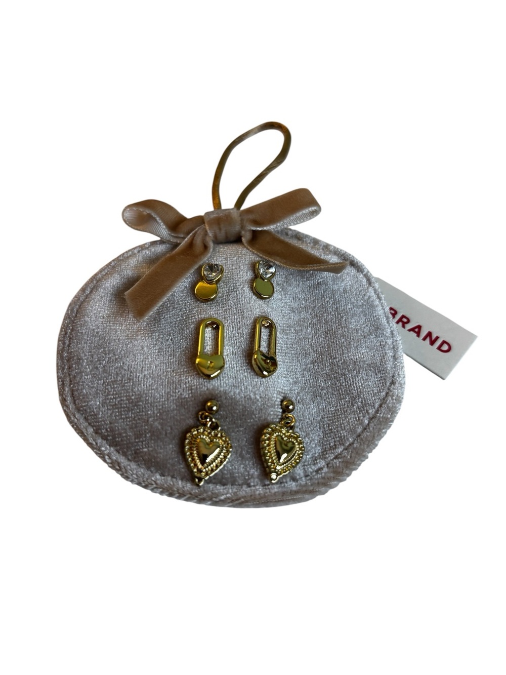 3 Pack Stud & Drop Earrings in Bright Gold Tone Metal.